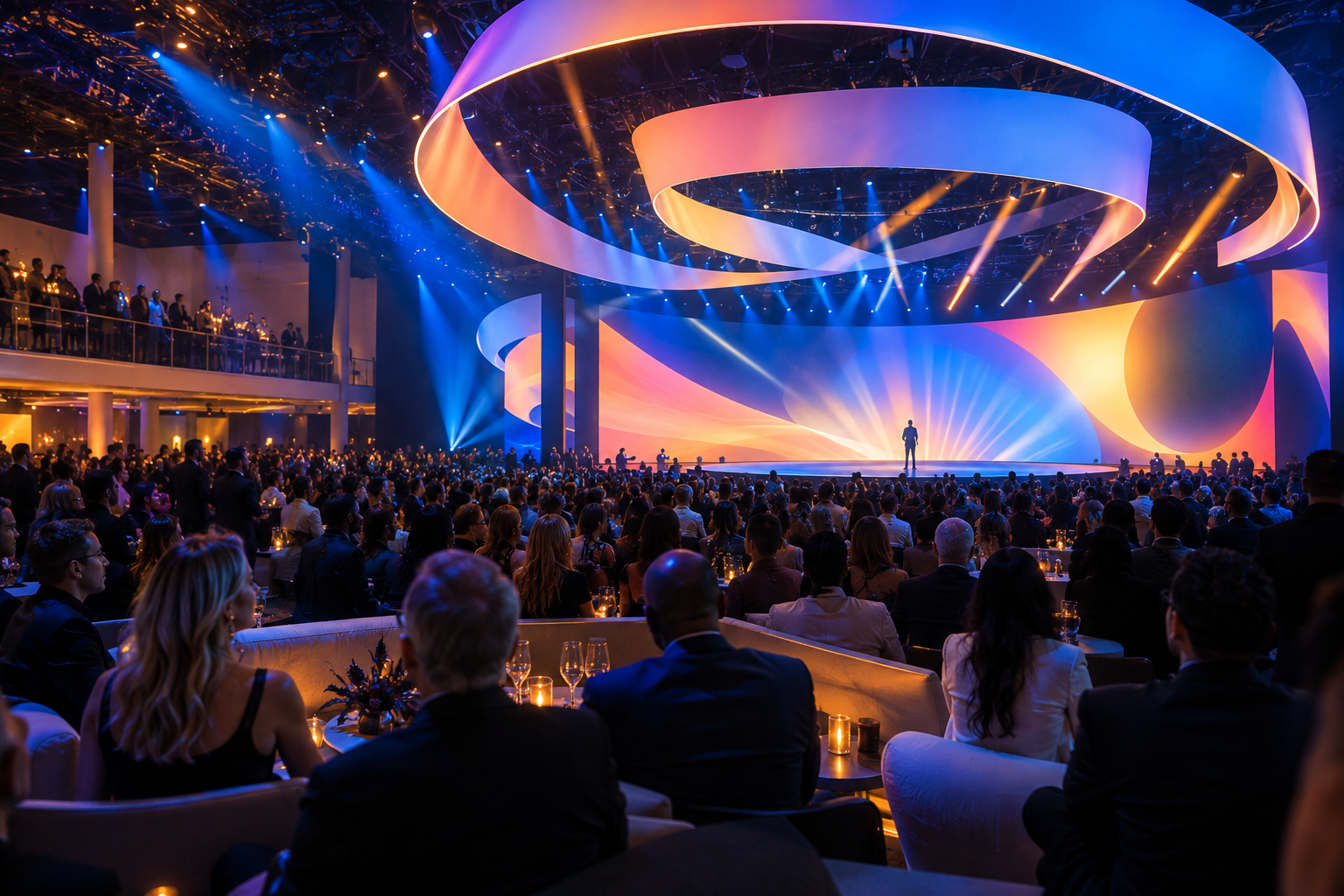 Immersive global product launch with sculptural lighting and a live audience